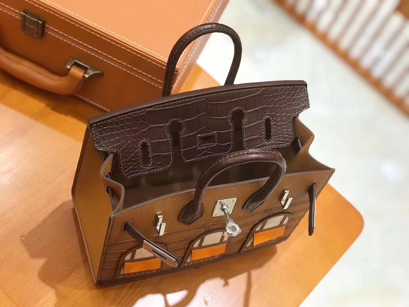 Hermès（爱马仕）Birkin 20cm 限量版小房子 金棕色 Epsom拼鳄鱼皮 顶级全手缝工序