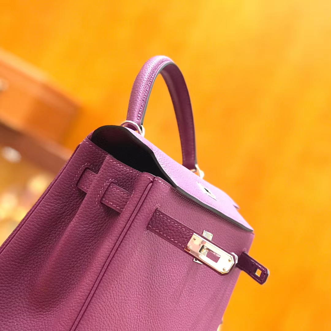 Hermès（爱马仕）Kelly 25cm togo小牛皮 海葵紫 银扣 全手工缝制