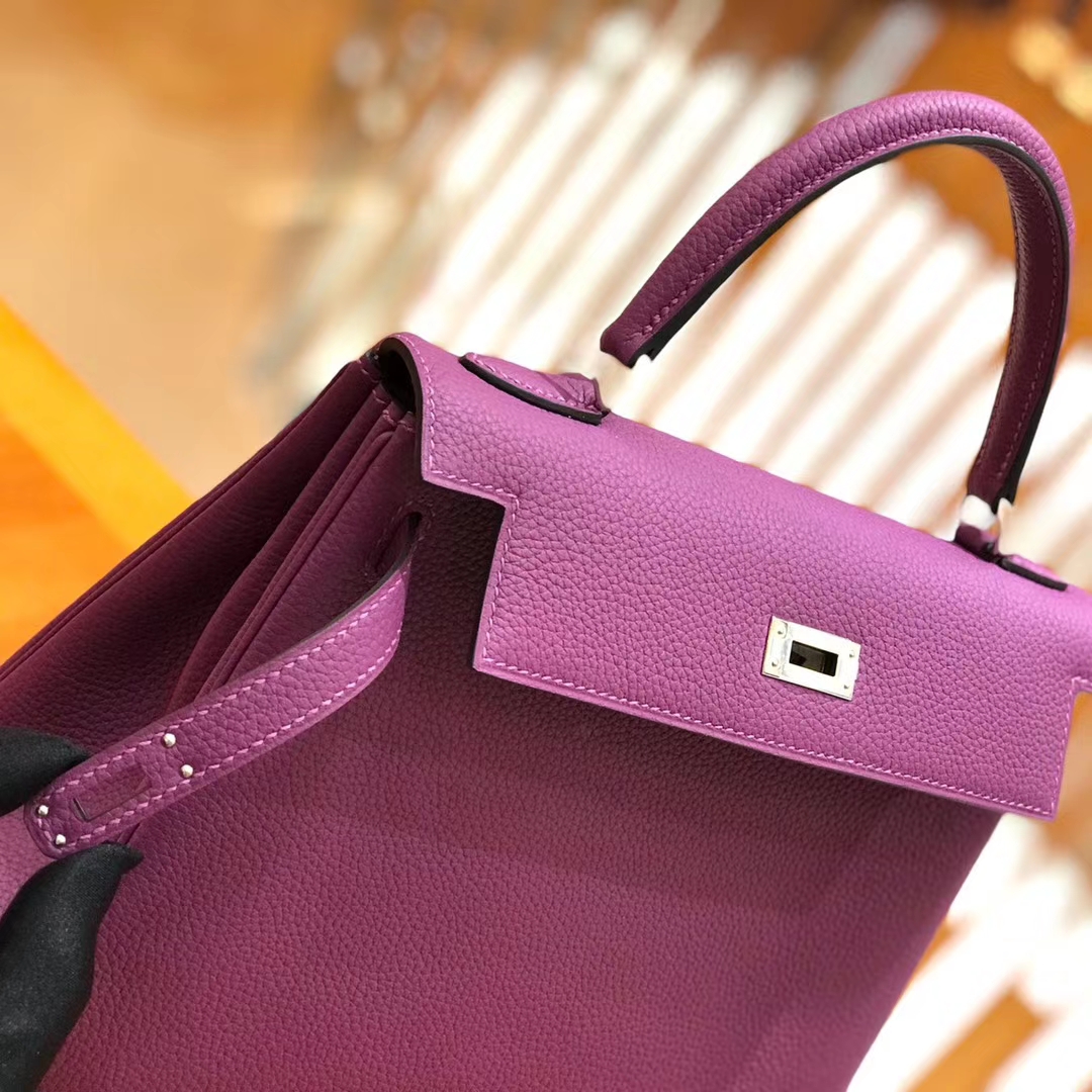 Hermès（爱马仕）Kelly 25cm togo小牛皮 海葵紫 银扣 全手工缝制