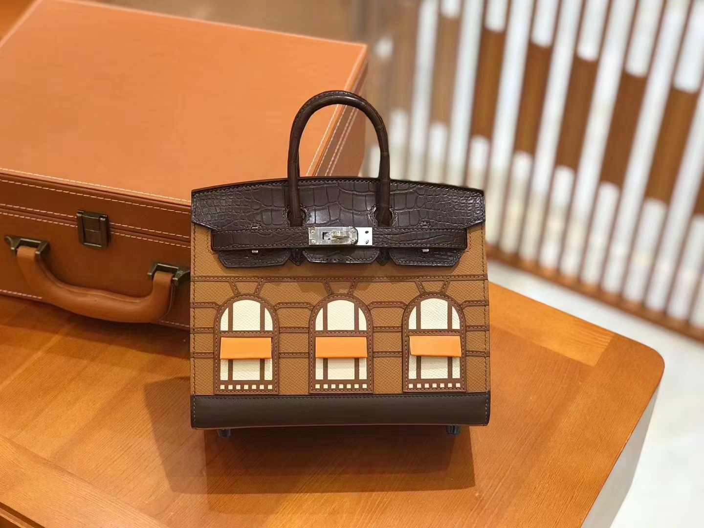 Hermès（爱马仕）Birkin 20cm 限量版小房子 金棕色 Epsom拼鳄鱼皮 顶级全手缝工序
