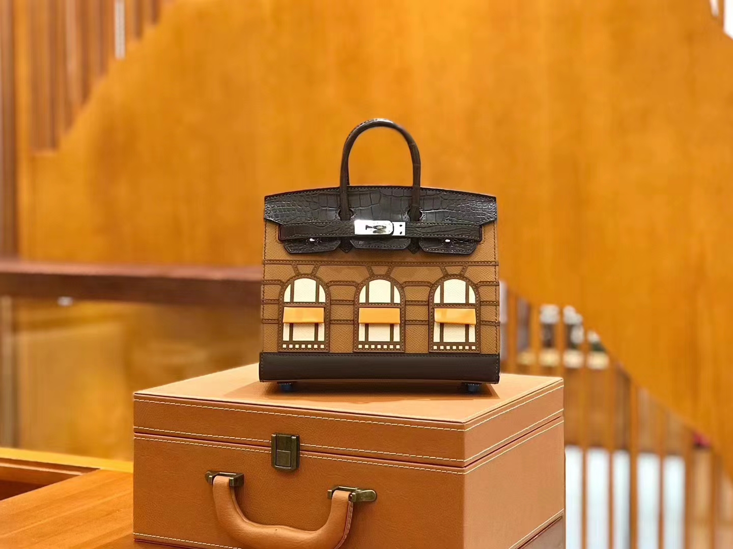 Hermès（爱马仕）Birkin 20cm 限量版小房子 金棕色 Epsom拼鳄鱼皮 顶级全手缝工序