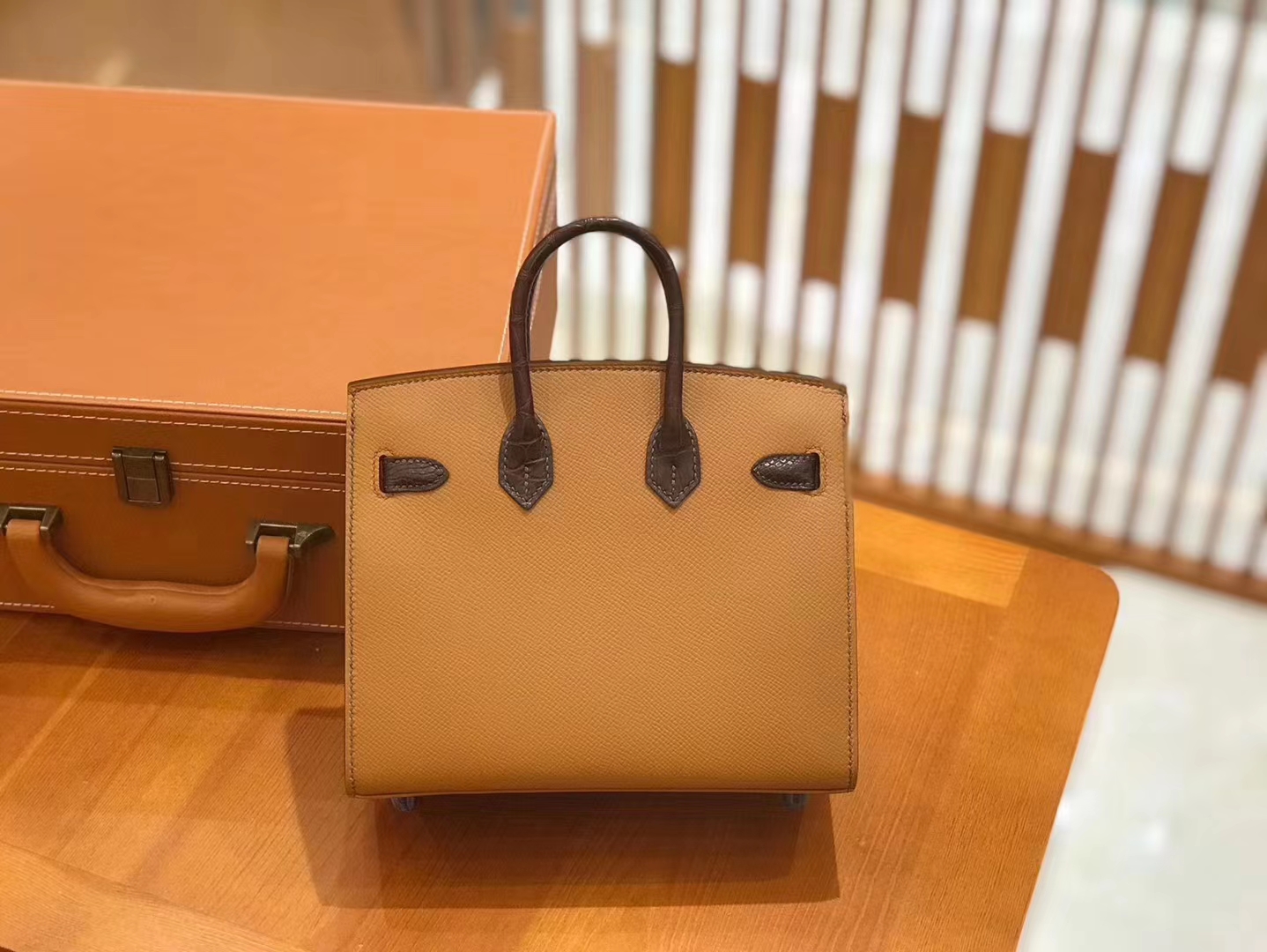 Hermès（爱马仕）Birkin 20cm 限量版小房子 金棕色 Epsom拼鳄鱼皮 顶级全手缝工序