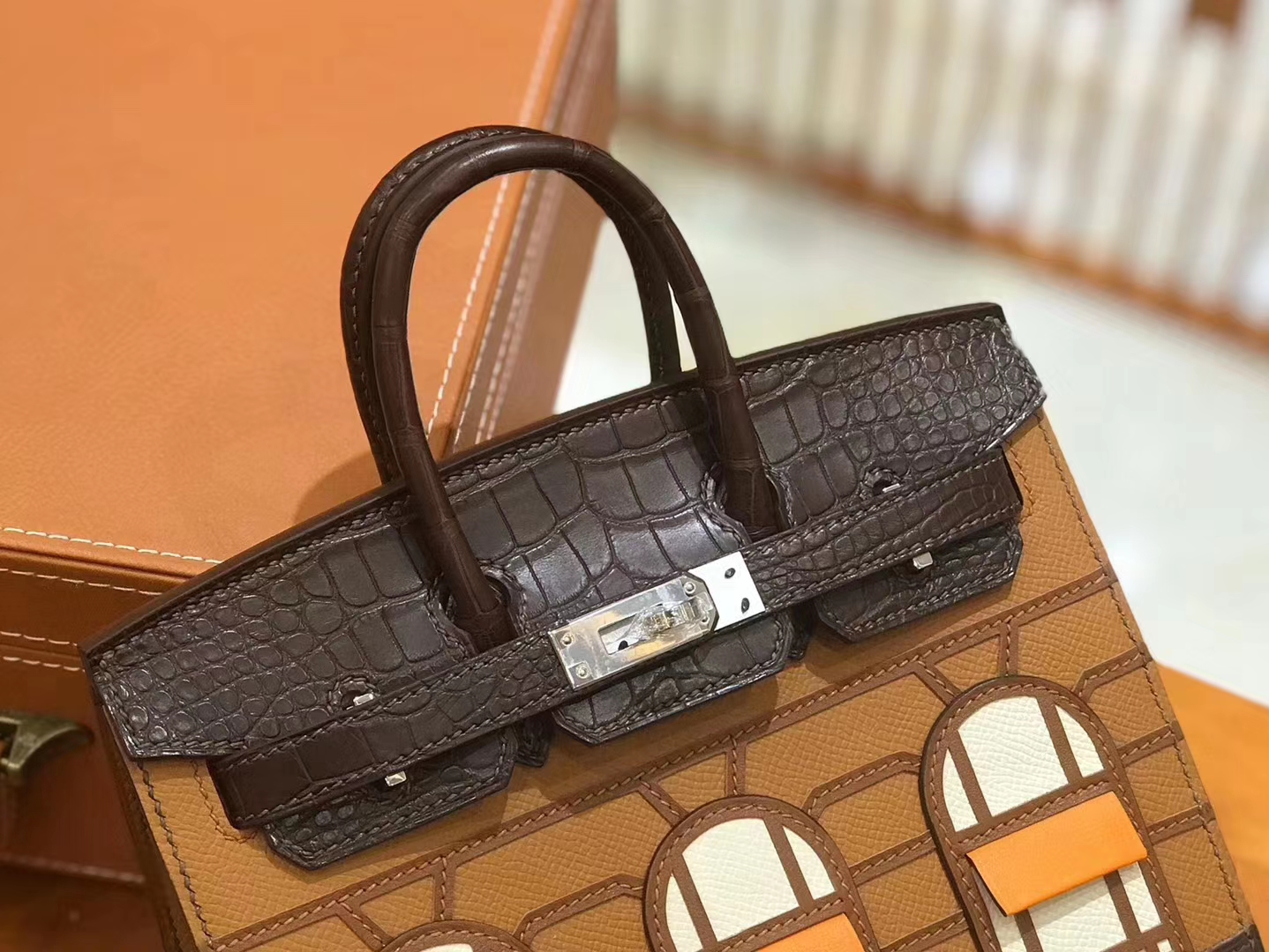Hermès（爱马仕）Birkin 20cm 限量版小房子 金棕色 Epsom拼鳄鱼皮 顶级全手缝工序