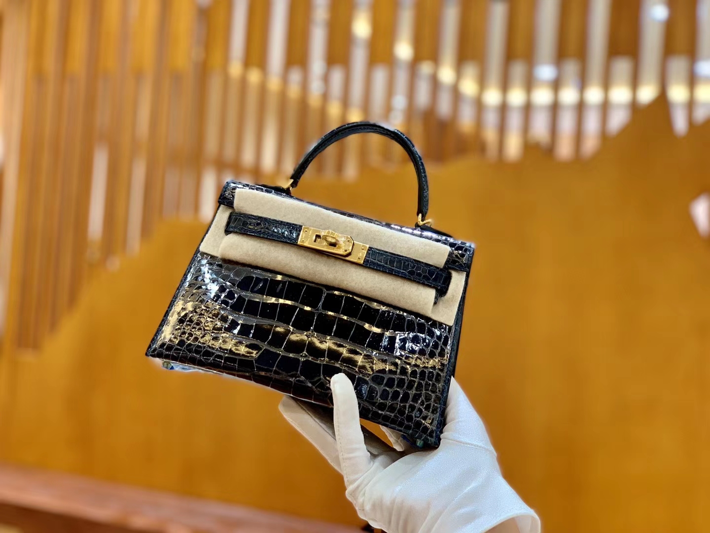 Hermès（爱马仕）迷你 2代 美洲鳄鱼皮 鸭仔蓝 全手工缝制 现货