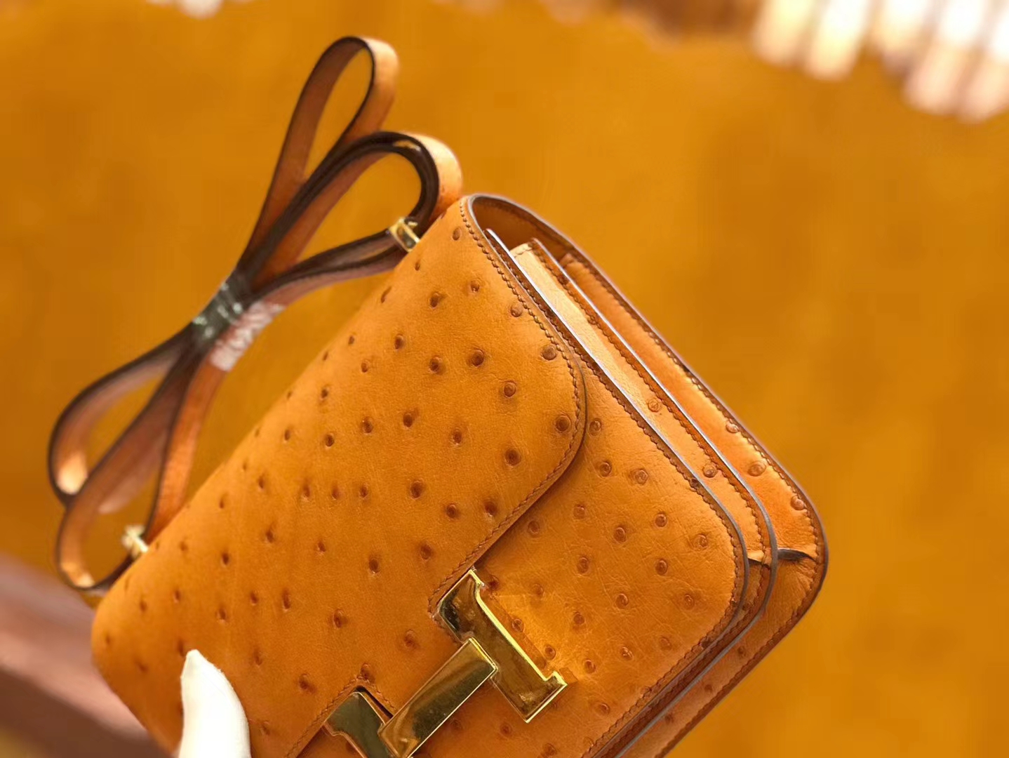 Hermès（爱马仕）Constance 18cm 金棕色 南非KK级鸵鸟皮 金扣 原版蜜蜡线 顶级手缝