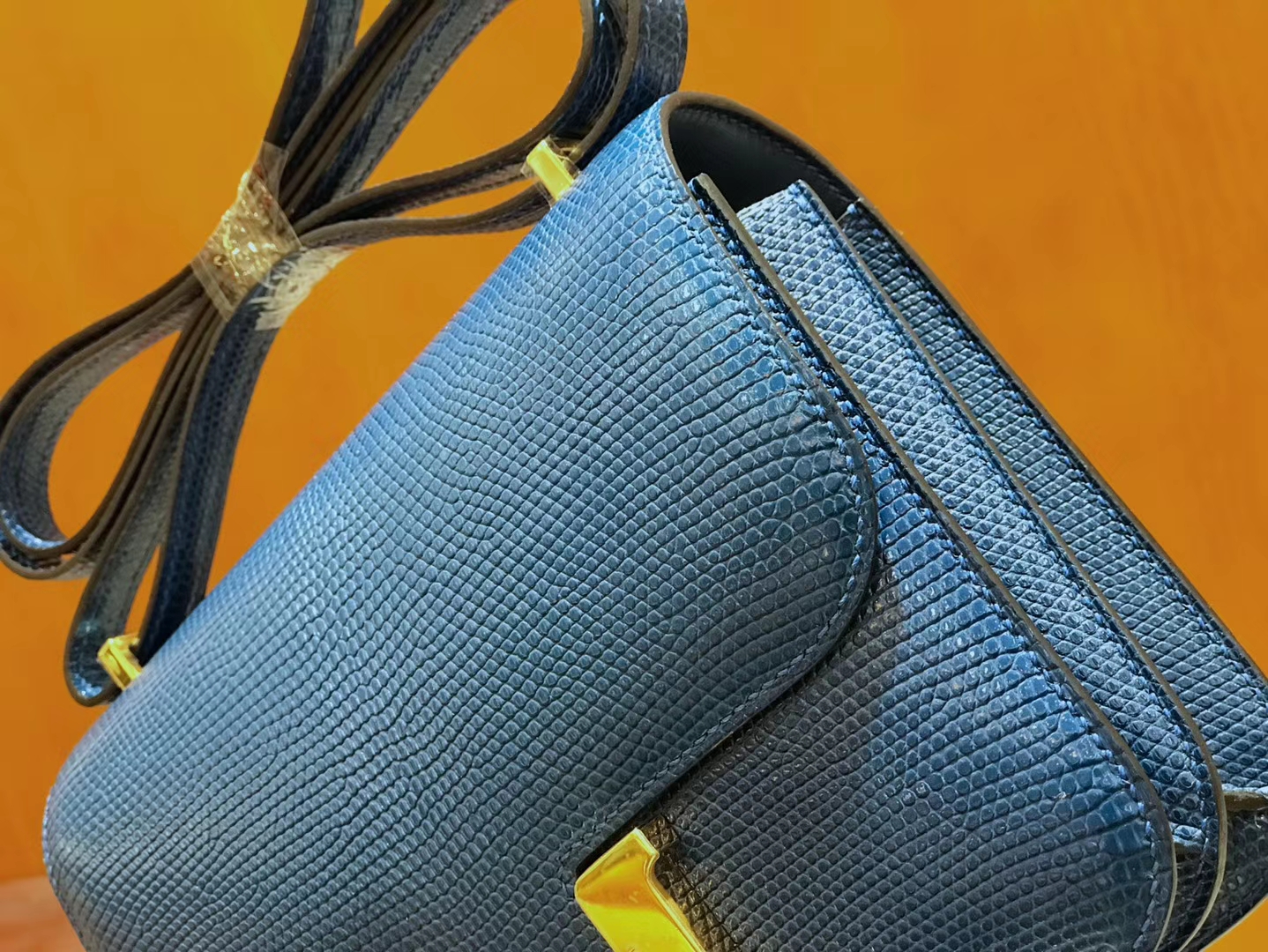 Hermès（爱马仕）Constance 18cm 海军蓝 南非蜥蜴皮 全手工缝制