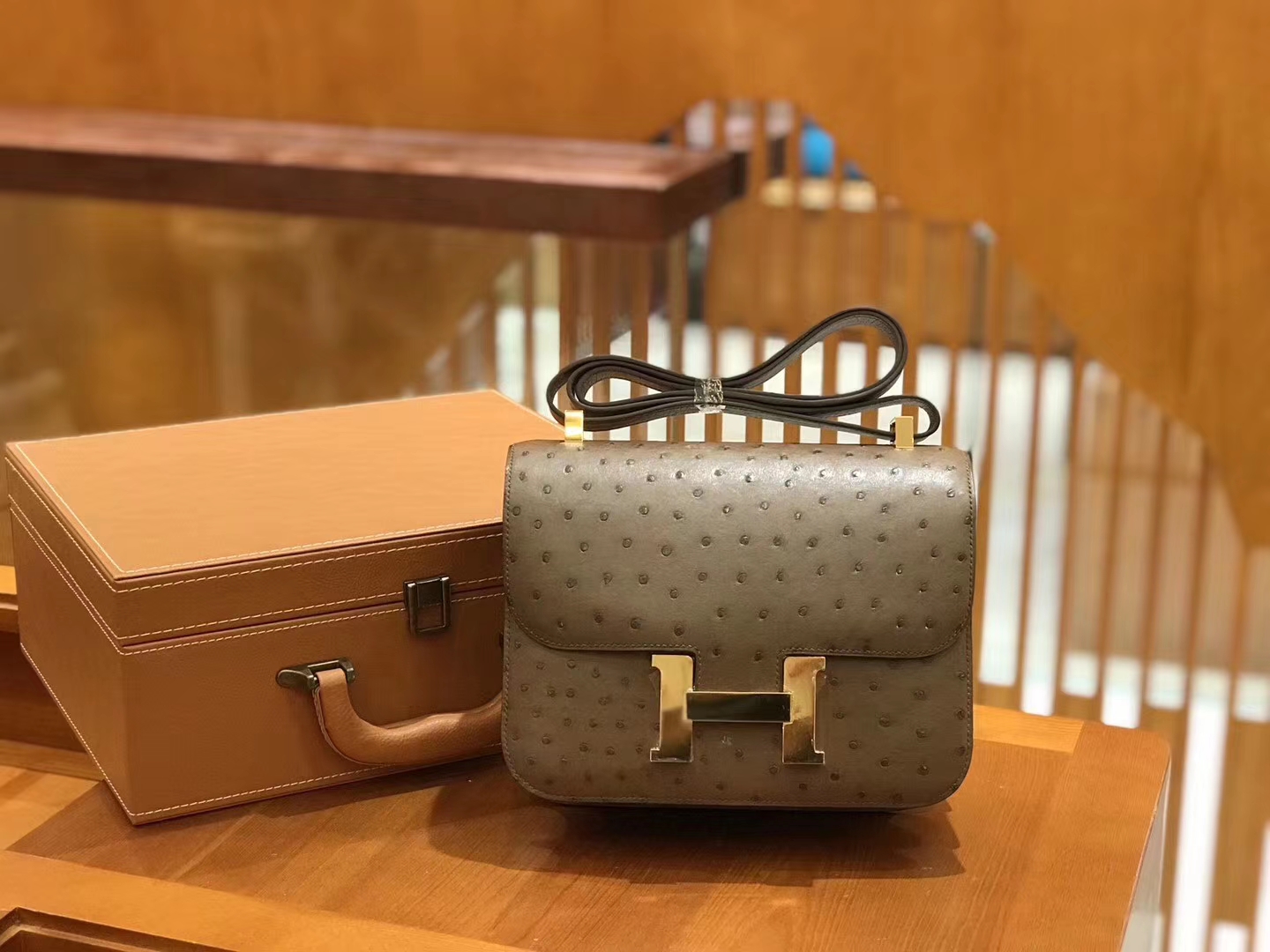 Hermès（爱马仕）Constance 23cm 大象灰 南非KK级鸵鸟皮 金扣 原版蜜蜡线 顶级手缝
