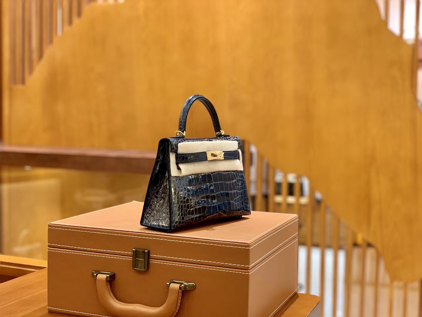 Hermès（爱马仕）迷你 2代 美洲鳄鱼皮 鸭仔蓝 全手工缝制 现货