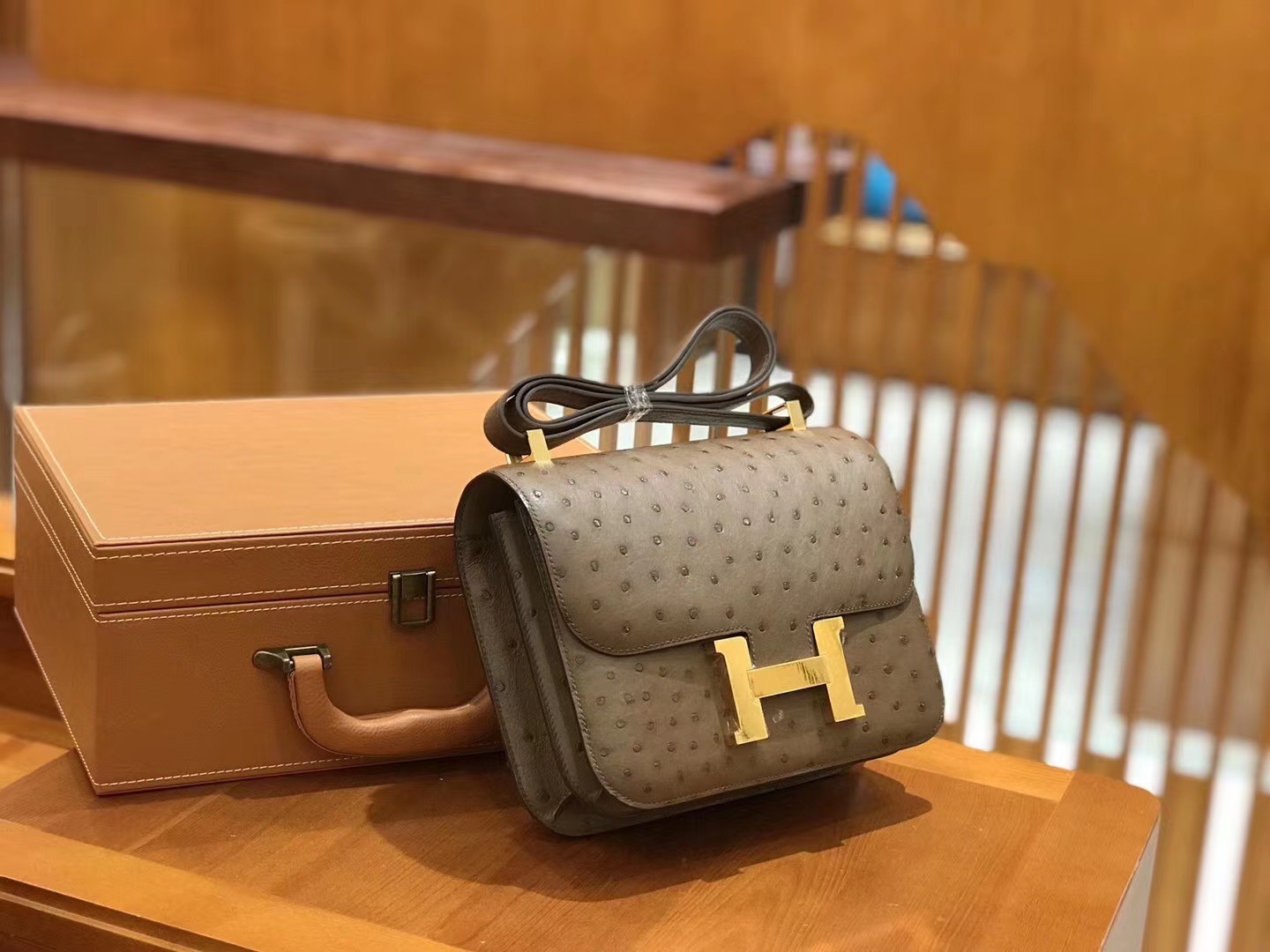 Hermès（爱马仕）Constance 23cm 大象灰 南非KK级鸵鸟皮 金扣 原版蜜蜡线 顶级手缝