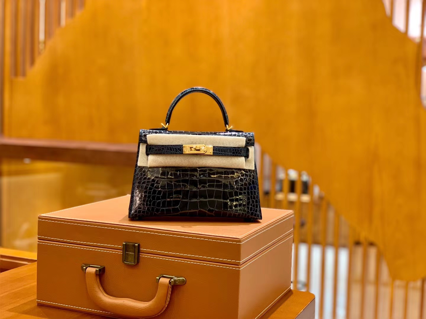 Hermès（爱马仕）迷你 2代 美洲鳄鱼皮 鸭仔蓝 全手工缝制 现货